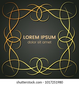 A square golden monogram element on a dark background. Vector illustration.