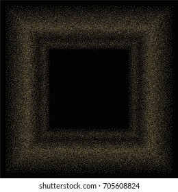 Square golden powder frame or border of random scatter golden circles isolated on black.