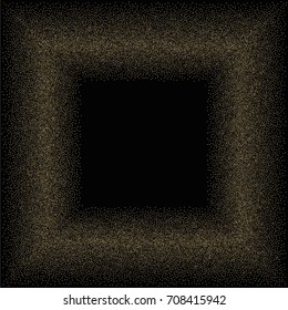 Square golden powder frame or border of random scatter golden circles isolated on black.