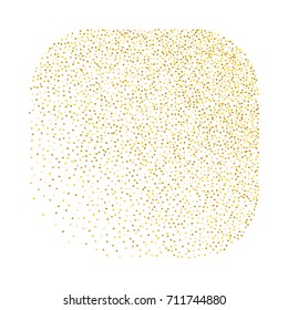 Square golden sand background of random scatter golden circles isolated on white.