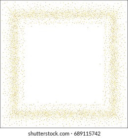 Square golden sand frame or border of random scatter golden circles isolated on white.