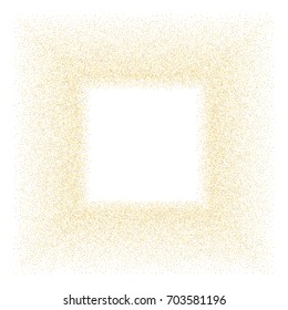 Square golden sand frame or border of random scatter golden circles isolated on white.