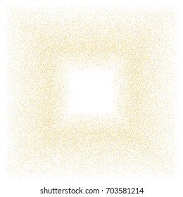 Square golden sand frame or border of random scatter golden circles isolated on white.