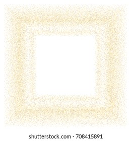 Square golden sand frame or border of random scatter golden circles isolated on white.