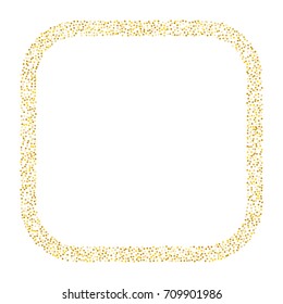 Square golden sand frame or border of random scatter golden circles isolated on white.