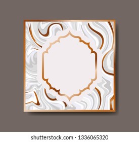 square golden with victorian frame marble texture