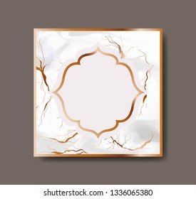 square golden with victorian frame marble texture