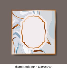 square golden with victorian frame marble texture