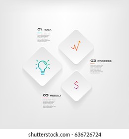 Square, gradient icons infographics step by step. Element of chart, graph, diagram with 3 options - parts, processes, timelines. Vector business template for presentation