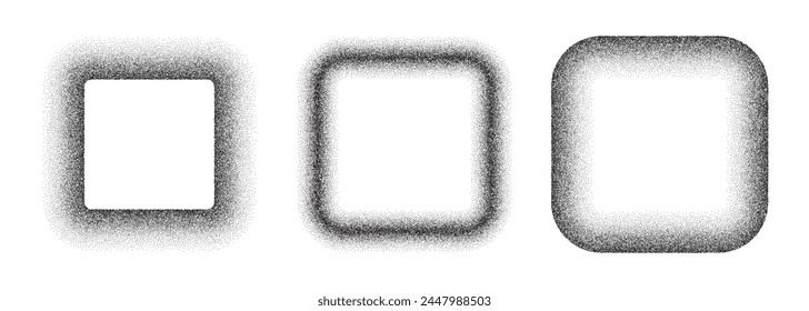 Marco de degradado de granulado cuadrado. Borde con gradación de ruido. Figura geométrica de semitonos. Borde de patrón de punteado. Plantilla de forma de grunge para el diseño.