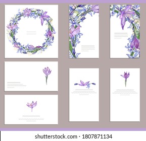 Square greeiting card with different floral elements for festive and season design