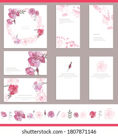 Square greeiting card with different floral elements for festive and season design