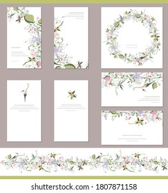Square greeiting card with different floral elements for festive and season design