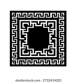Square Greek Key Pattern Frame, Black and White Geometric Border, Meander Motif, Ancient Greek Design, Modern Minimalist Border, Abstract Square