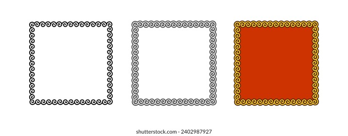 Square Greek Meander Waves Pattern Ornament Frame Border Template Vector Illustration Set