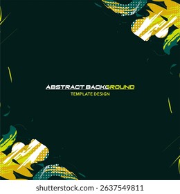 Square Green Abstract Background Vector with Sportly Style and Grunge Effect. Brush Stroke Illustration Vector, Poster. Scratch Texture Elements For Design Template