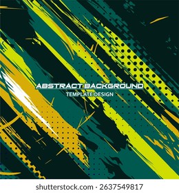 Square Green Abstract Background Vector with Sportly Style and Grunge Effect. Brush Stroke Illustration Vector, Poster. Scratch Texture Elements For Design Template
