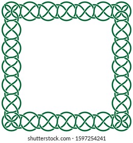 Square green celtic frame with traditional ornament.