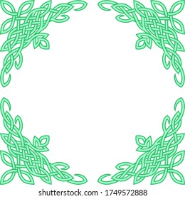 A square green Celtic frame with a traditional pattern.