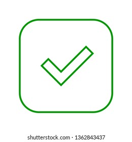 Square green check mark thin line icon, button, tick symbol on white background