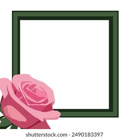 square green frame. angular flower template with space for text with one pink rose