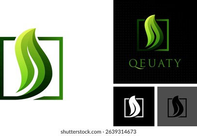 Square green leaf icon logo vector for healthy and and  natural brand.