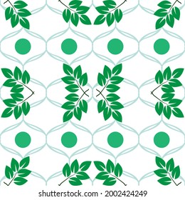 Square with green leafs on white seamless pattern.. Fashion graphic background design. Modern stylish abstract texture. Colorful template for prints, textiles, wrapping, wallpaper. Vector illustration