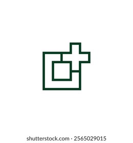 square green plus medical outline frame logo vector 