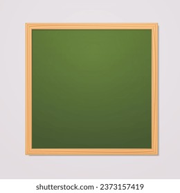 Square green reminder board mockup with wooden frame. Vector illustration