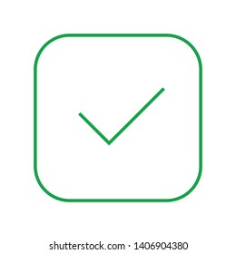 Square green thin line check mark icon, button, tick symbol isolated on white background