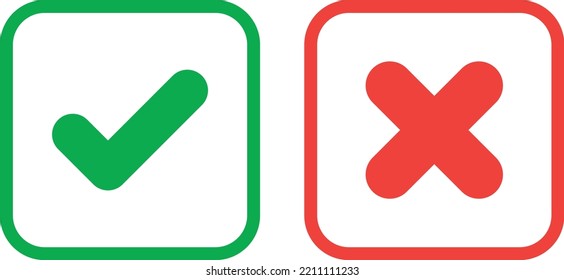 square green tick and red cross mark