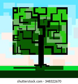 square green tree blue sky