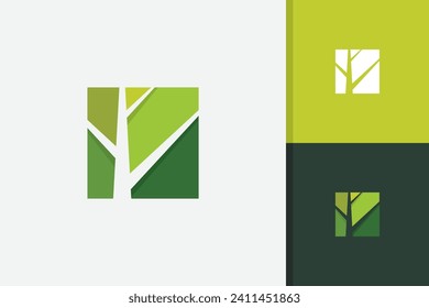 plantilla de vector de diseño de logotipo de árbol verde cuadrado