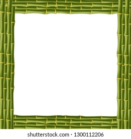 Square green wooden border frame made of realistic bamboo stems with empty copy space for text or image. Vector clip art, banner, template, signboard, billboard isolated on white background