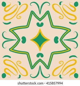 Square green and yellow ceramic tile with portugal motives