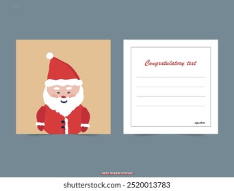 Square greeting card with Santa Claus Postcard for printing. Vector illustration