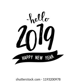 Square greeting card template with typographic design for 2019 in black isolated on white background. Modern and stylish postcard, social media post, blogging, poster design.