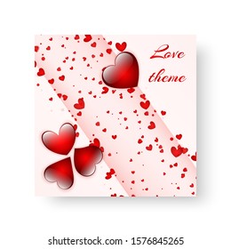 Square greeting card template with wedding anniversary with red soaring hearts