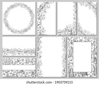 Square greeting cards. Floral design for postcards, invitations, labels, corporate identity. Vector graphics.