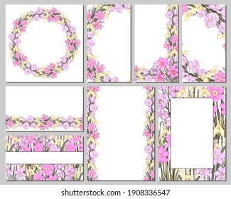 Square greeting cards. Floral design for postcards, invitations, labels, corporate identity. Vector graphics.