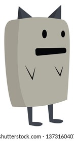 A square grey monster two horns and two legs standing upright vector color drawing or illustration 