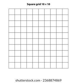 Square grid with 10 by 10 squares, grid texture background, vector illustration. White backdrop with abstract grid lines and black square lines.