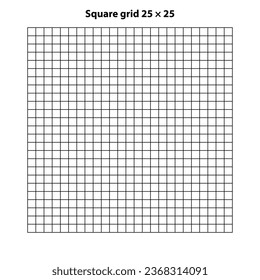 Square grid with 25 by 25 squares, grid texture background, vector illustration. White backdrop with abstract grid lines and black square lines.