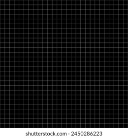 Square grid black paper background, white checkered paper sheet texture. Notebook page, memo, diary sheet template