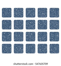 Square Grid grainy textured icon for overlay watermark stamps. Flat symbol with dirty texture. Dotted vector blue ink rubber seal stamp with grunge design on a white background.