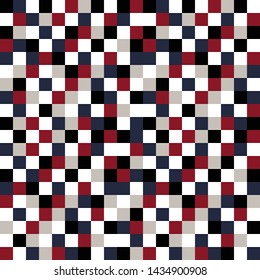 Square grid mosaic tiles lines vector seamless pattern. Colorful Squares mosaic geometric background. Modern triangular shapes grid. Geometric polygon elements graphic design