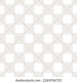 Motif de grille carrée. Image vectorielle décoration harmonieuse beige et blanche géométrique. Texture géométrique minimale simple avec lignes, carrés, bandes, grille, mosaïques répétées. Arrière-plan géométrique abstrait subtil et multicolore