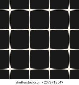 Square grid seamless pattern. Simple black and white geometric texture with crossing lines, square lattice, net, mesh, grill. Stylish abstract criss cross background. Check lines dark repeat design