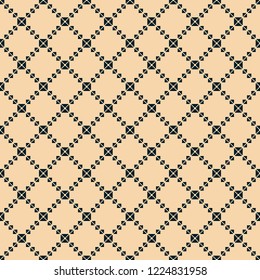 Square grid seamless pattern. Vector abstract geometric black and yellow texture with crossing lines, small squares, rhombuses, mesh, lattice, grill. Repeat background. Simple design for decor, print
