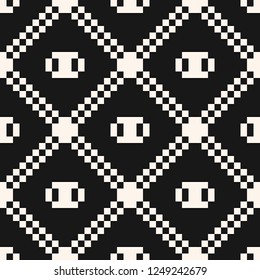Square grid seamless pattern. Vector abstract geometric black and white texture with crossing lines, small squares, net, mesh, lattice, grill. Stylish monochrome background. Simple dark repeat design